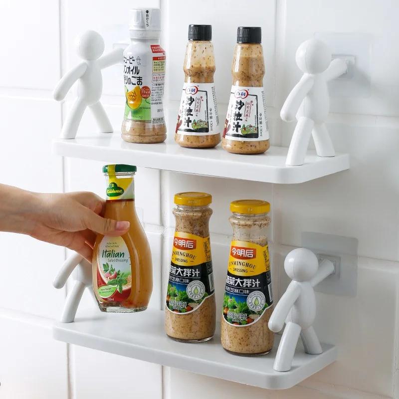 Simple Bathroom Wall Hanging Guardrail Hook Rack Creative Free Punch Storage Rack Kitchen Spice Rack Organizer