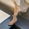 Rhinestone High Heels Women's 2026 New Summer Heel Beautiful Sexy Open Toe Lace-up Sandals