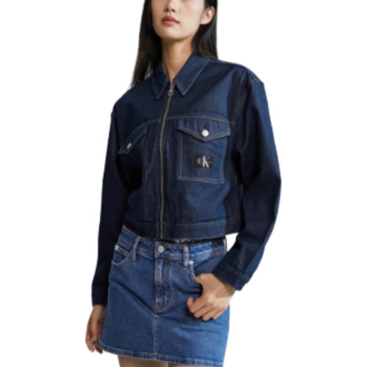 Calvin Klein Minimalist Solid Color Short Denim Jacket Women Jackets Dark-Blue J222706