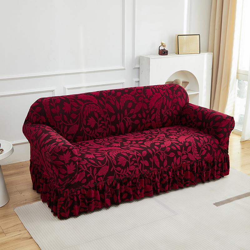 1/2/3/4 Seater Jacquard Skirt Sofa Cover, Simple Luxury Willow Charm Couch Protector For Living Room Home Decor Pad
