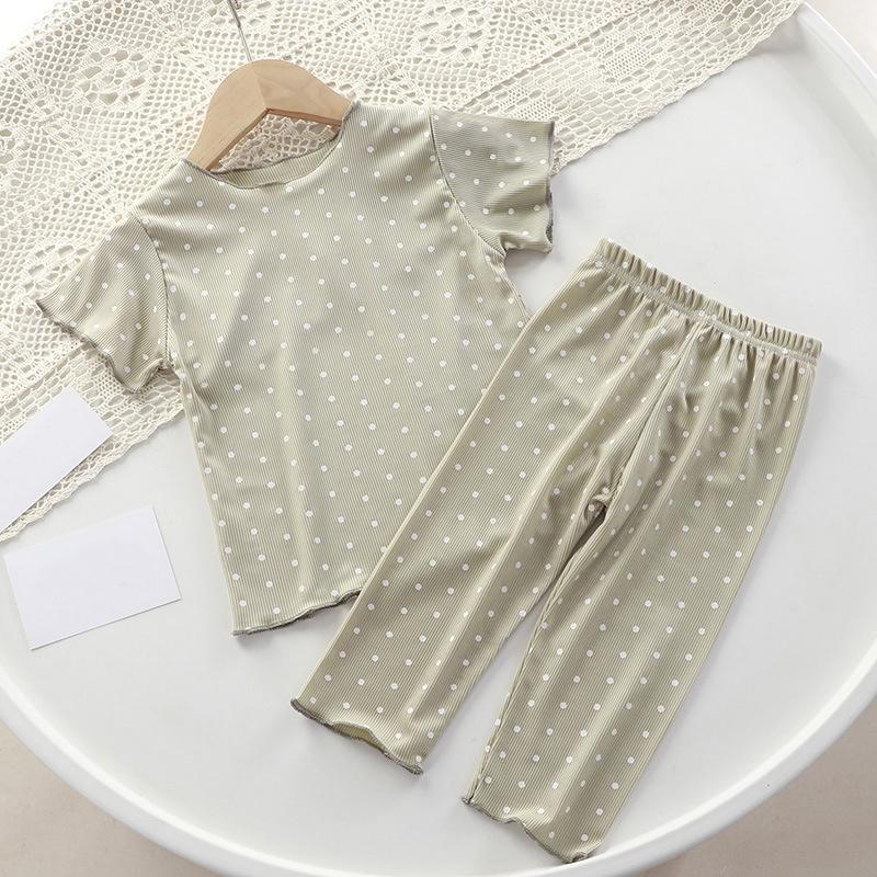 Summer Girls' Clothing Set Thin Short Sleeved Top and Pants Two-piece Set