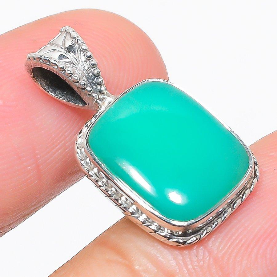 

Подвеска из натурального хризопраза, ручная работа, из стерлингового серебра 925 пробы, 1 дюйм, S9L51