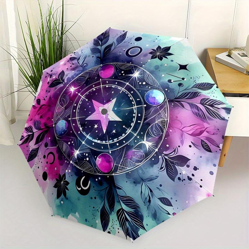 1pc Enchanted Celestial Mandala Automatic Opening and Closing Umbrella, Lightweight 3-Fold, With Cute Cartoon Characters, Suitable for Home, Outdoor a