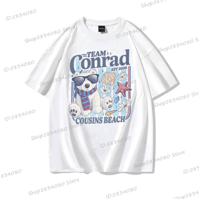 Team Conrad Junior Mint Bear Graphic T Shirts Women Unisex Beach Vacation Cotton Loose Tshirt Girls Boys Summer Beach Tee Clothes S