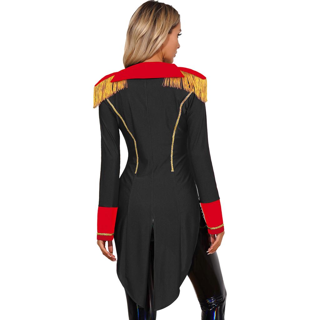 Womens Circus Ringmaster Tailcoat Double Breasted Deep V Neck Halloween Cosplay Jacket