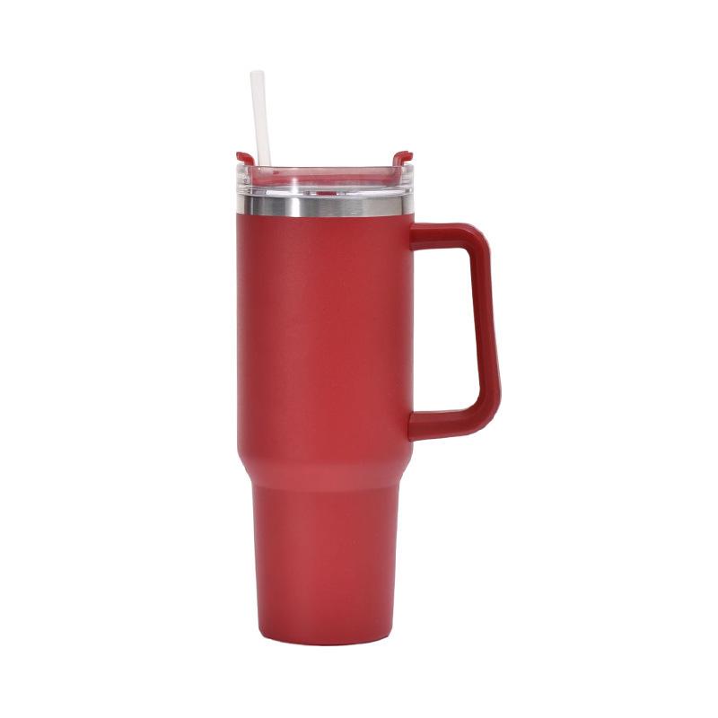 40oz Stainless Steel Double-Layer Car Cup with Handle & Straw