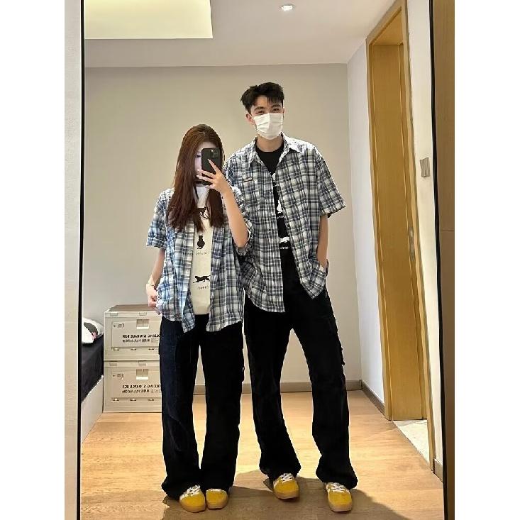 Pánská kostkovaná košile s čtvercovým výstřihem, mládežnická móda, japonský styl, umělecká, pánská volná košile, nová móda s dlouhým rukávem, podzimní trend, Harajuku