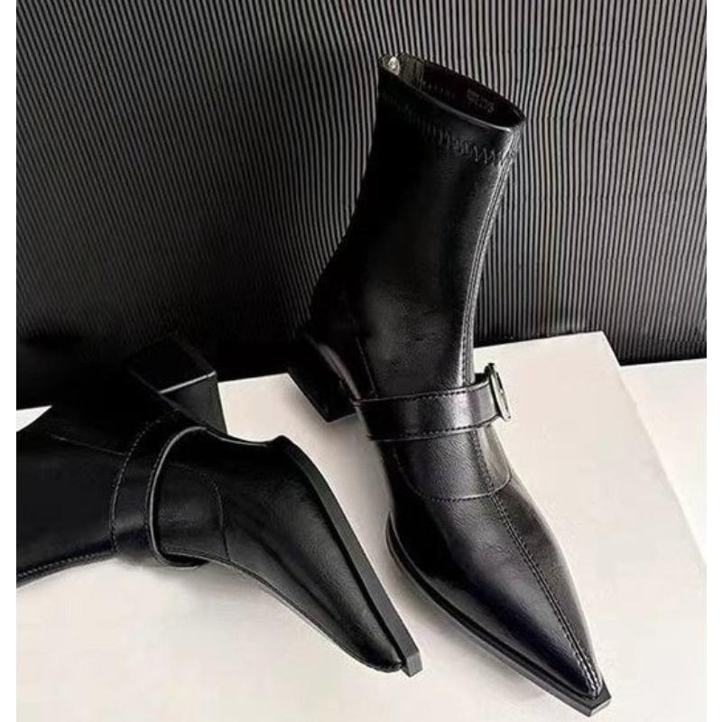 

Женские ботинки Модные ботильоны для женщин Остроносые Женская обувь Низкий каблук Кожаные ботинки Повседневные Черные Зимние Ботинки на платформе 42 чёрный