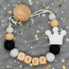 Individueller Personalisierter Name Handgefertigt Buchenholz Schnullerclip Halter Kette Silikon Krone Perle Beißring Baby Zahnen Geschenk