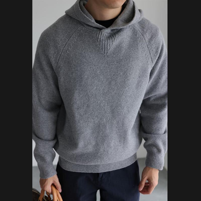Men s Thick Gray Hooded Knit Sweater - American Retro Style Winter Jacket Extra Large серый