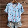 Phoenix Velvet Women's Plus Size V-Neck Knitwear - Cartoon Print Short Sleeve for Spring/Autumn.