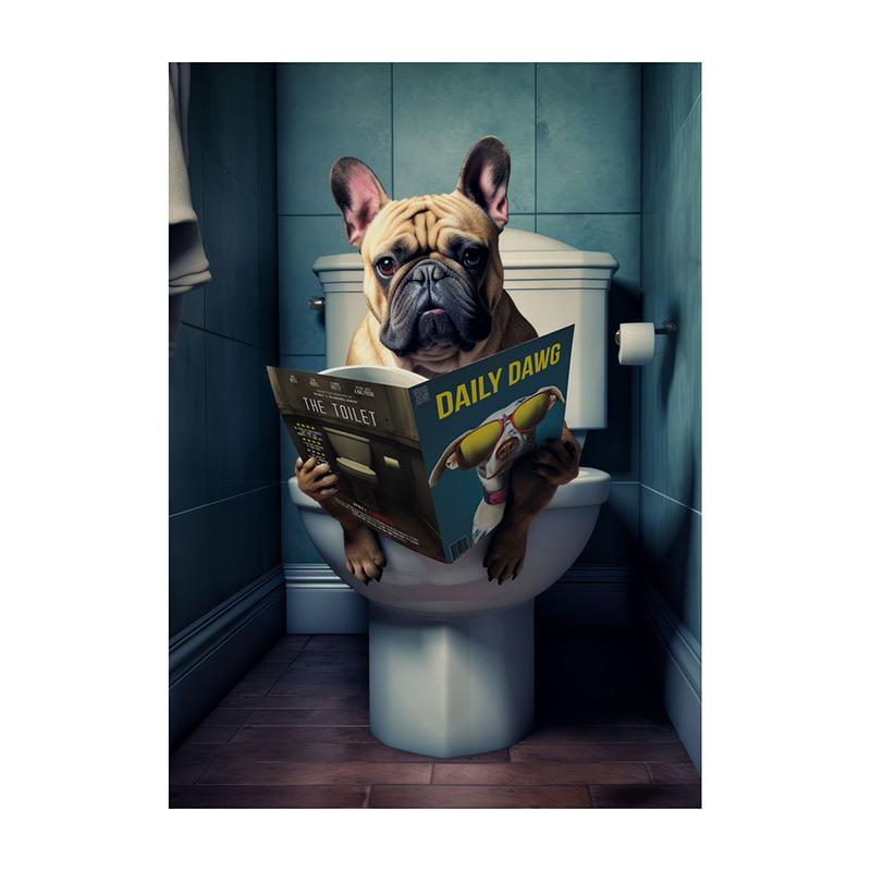 Goldendoodle Monkey Highland Cow On The Toilet Reading Newspaper Poster Animal Print Canvas Painting Funny Bathroom Wall Decor