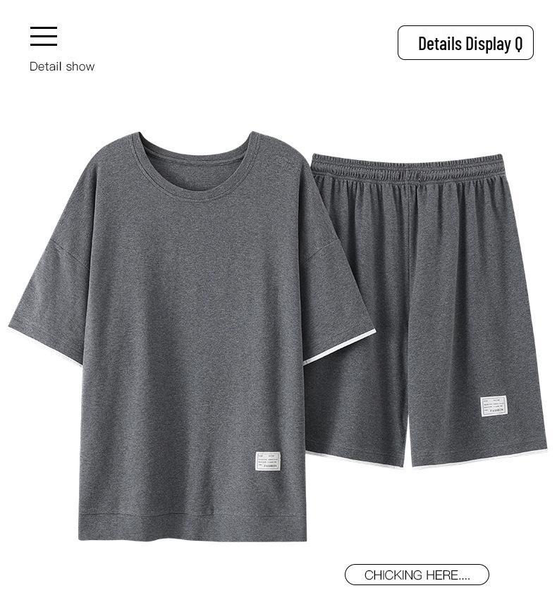 Men's Plus Size Soft Modal Cotton Summer Pajama Set - Loose, Comfortable Short Sleeve Homewear