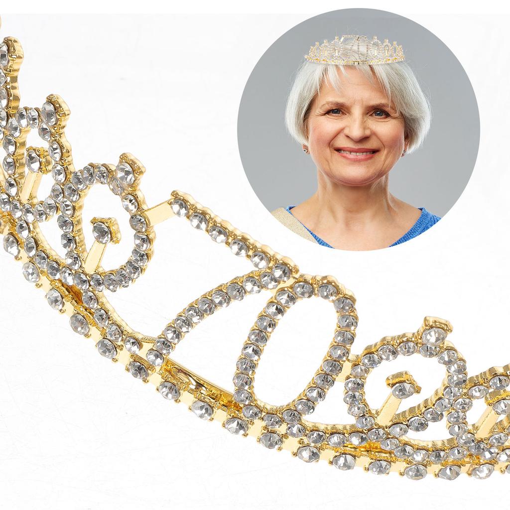 1Set Birthday Crown Tiara Sash Set Glitter Rhinestone Decoration for 70th Birthday Party Women Glamorous