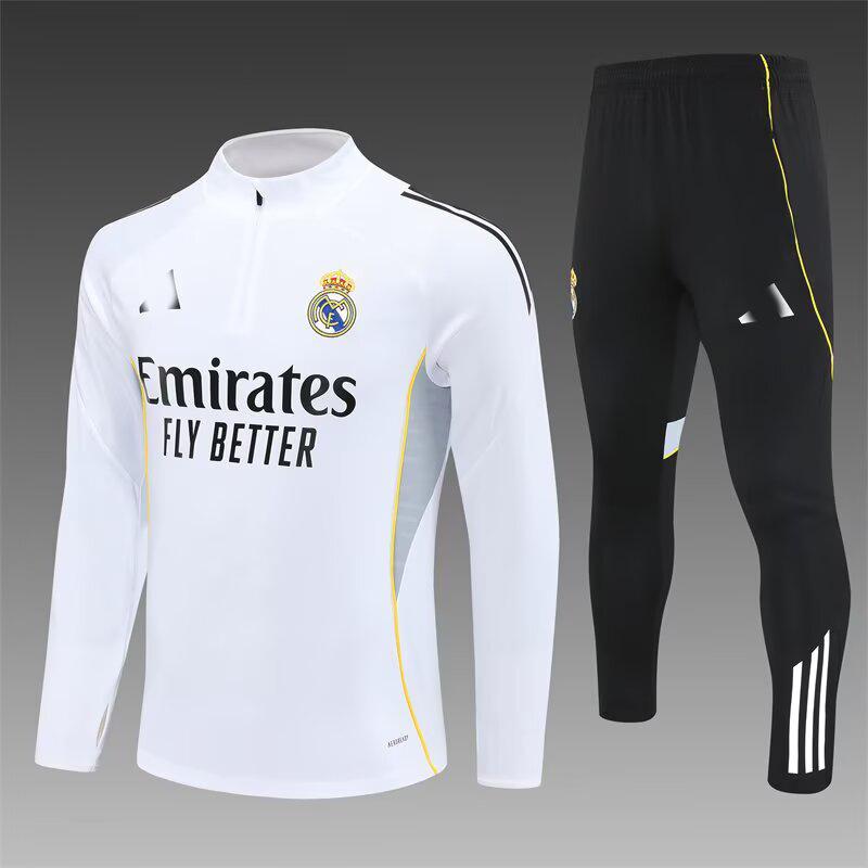2426 Maglia Real Madrid Manica Lunga Mezza Zip Maglia da Allenamento Calcio Pre-Partita Maglia da Gara Tuta Adulto Manica Corta Bambino