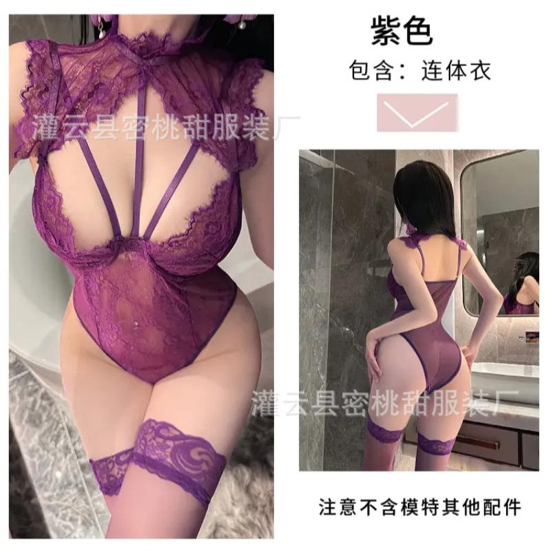 Sexy lingerie sexy lace perspective slim-fit onesie chest hollow summer home pajamas