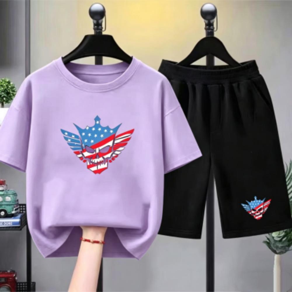 Fashion Men's T-shirt Shorts Set Funny Skull Printed Men's Short Sleeve Tops Shorts 2pcs Summer Men Women's Outdoor Casual T-shirt Sets