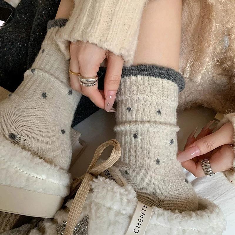 Lace tube socks women's stockings thermal socks gray cotton socks versatile women's socks Trendy Polka Dot Crew Socks Color-block Cuff Casual Socks