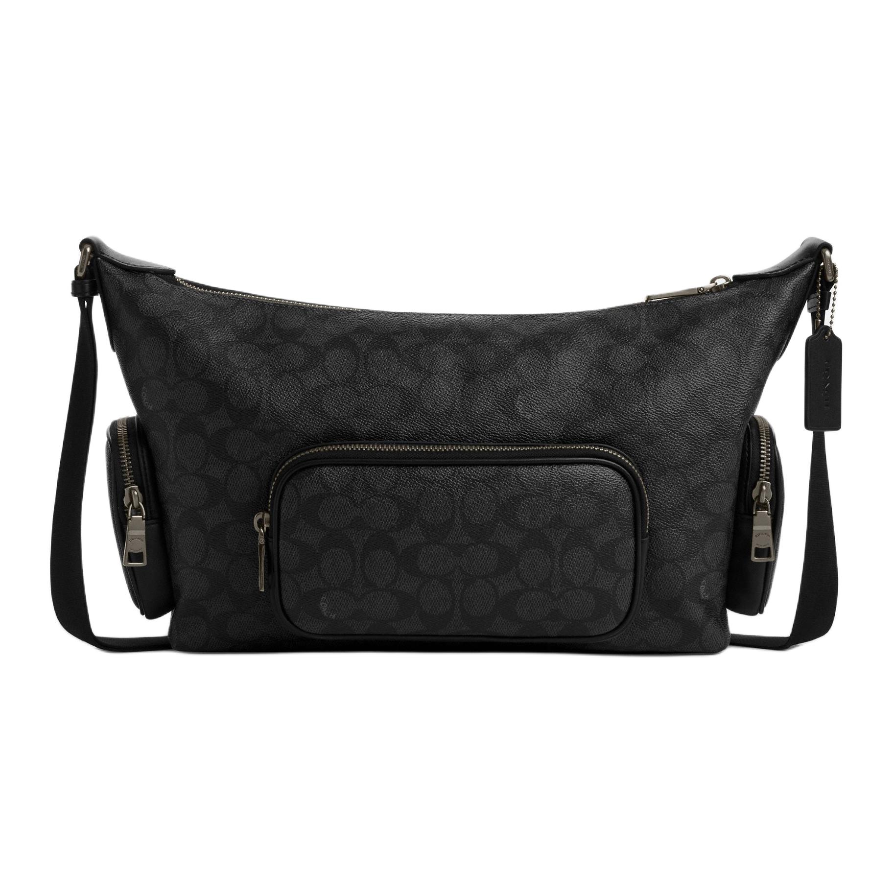 

Coach Finn 31 Pocket Detail Faux Leather Shoulder Crossbody Bag Large Men Bags Black CCG18-QBMI5 Basic Set (Bag+Dust Bag)