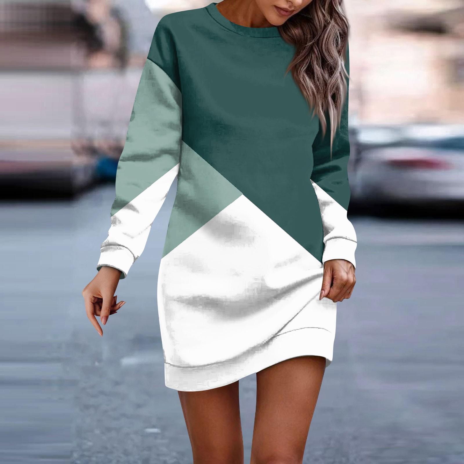

Женское платье с круглым вырезом и геометрическим узором в стиле пэчворк с длинными рукавами и бедрами, платья-толстовки L