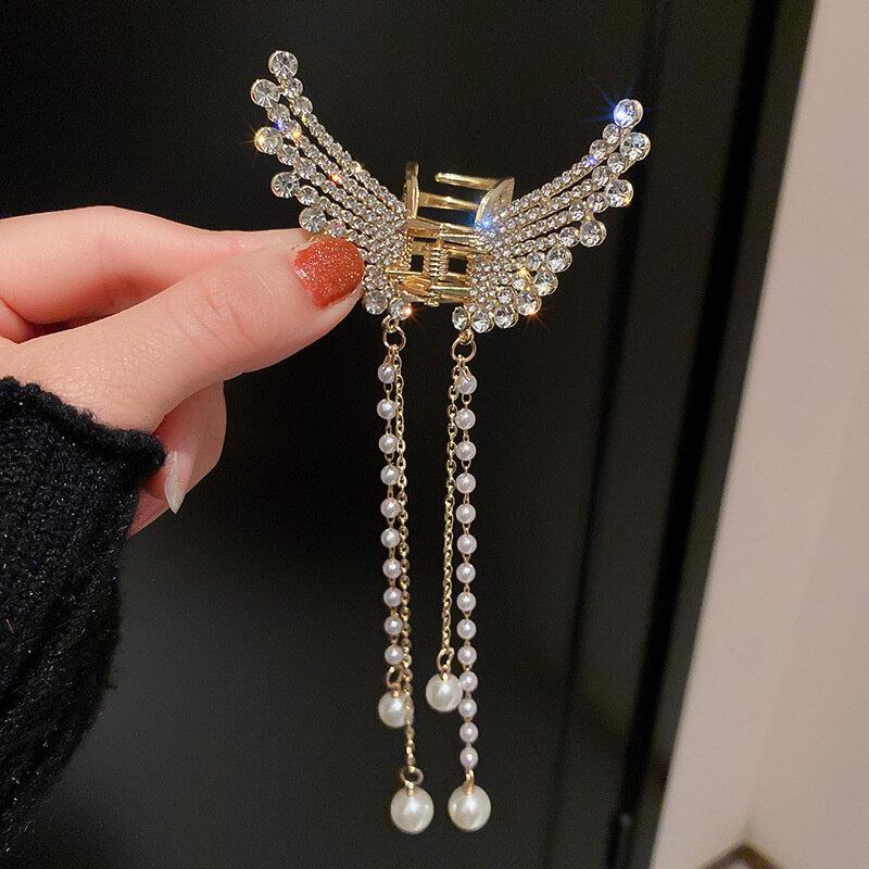 Pearl Flower Butterfly Hair Pin Fashion Chain Tassel Hair Accessories Women Grab Shark Clips