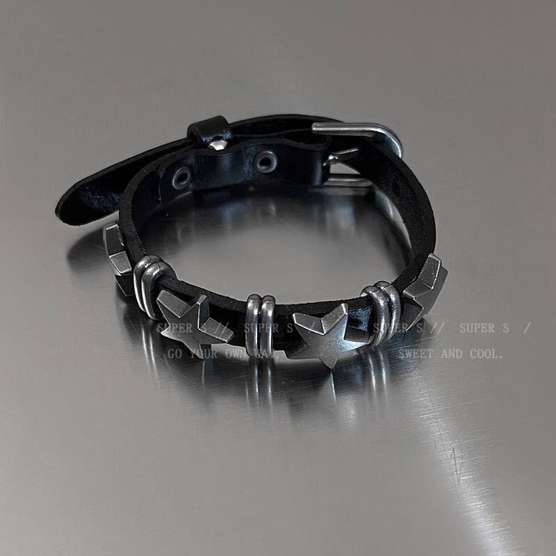

Handsome Dark Punk XINGX Y2g Five-Pointed Star Leather Bracelet Ins Sweet Cool Fashion Sexy Stone Yabi Accessories Dark Punk Star Bracelet