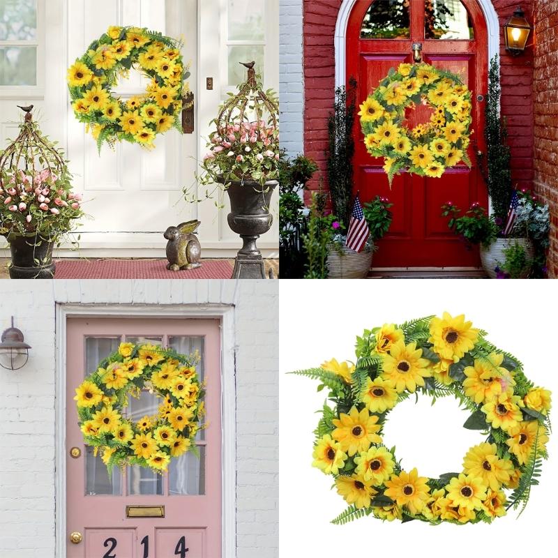 Artificial Sunflowers Wreath Front Door Wreath Spring Wreath for Front Door Farmhouses Garden Wedding Decorations
