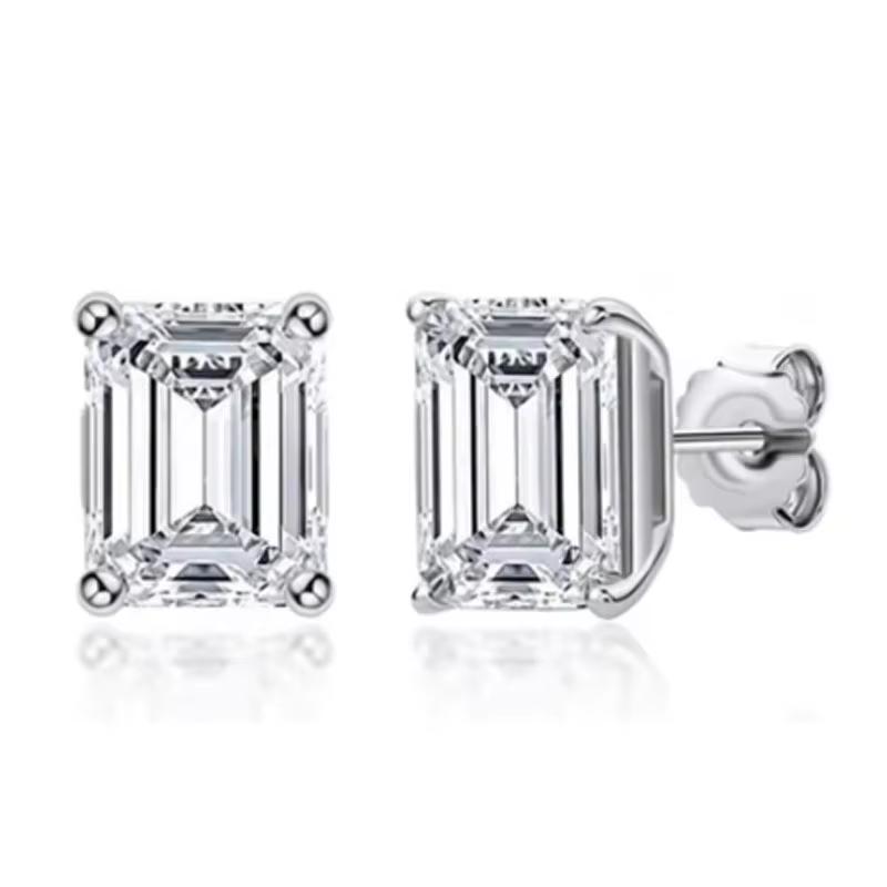 KNOBSPIN D Princess Cut Moissanite Earring S925 Sliver Plated with White Gold Earrings for Women Fine Jewelry