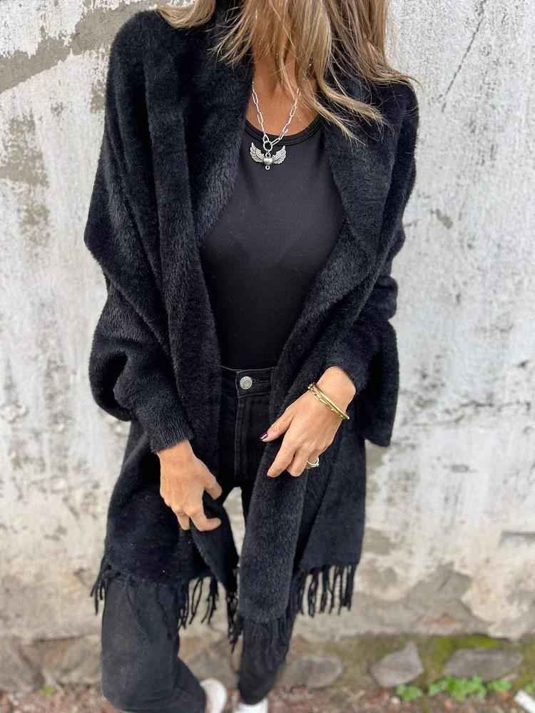 2025 Women's Casual Plush Knit Tassel Shawl Coat