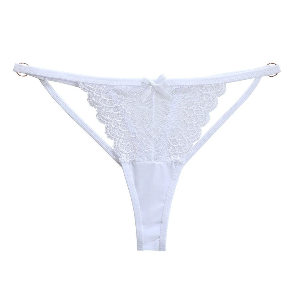 Bow Sheer Lace Thong Stretchy Strappy Romantic Panties Floral Embroidery Briefs  Ladies Girls