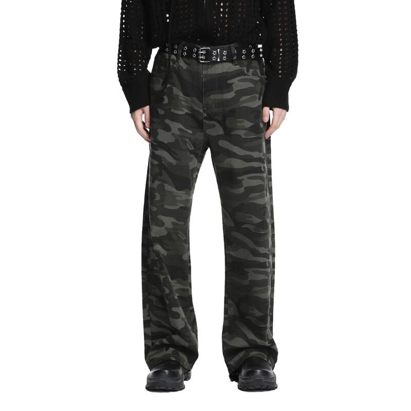 VOGUO RELAY Washed Deep Camo Loose Straight Denim Jeans M