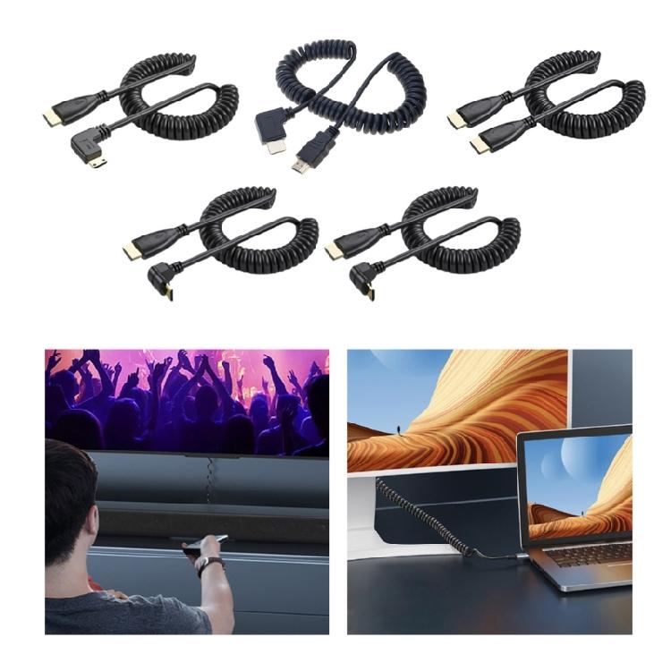 90 Grad Mini HDMI-kompatibel zu HDMI-kompatibel Stecker Videokabel für HDTVs Kameras und Projektoren mit flexiblem Spiralkabel