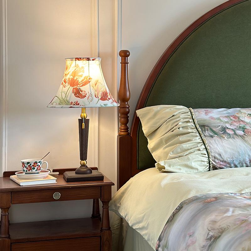 Luxury Mid-Century French Wabi-Sabi Lamp: Retro Embroidered Table Light for Living Room or Bedroom