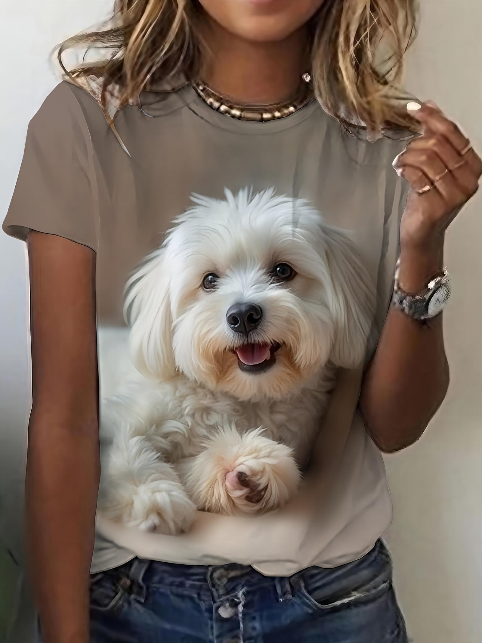 

Elegant Short-Sleeve T-Shirt for Women Featuring a Smiling White Dog Print - a Soft. Round-Neck Casual Top Perfect for Comfortable Everyday Wear. Suit M дубильная кора