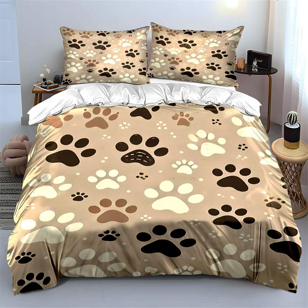 Paw Print Beige Bedding Set Bedding Duvet Cover Set Duvet Cover Pillowcases  (1 * Duvet Cover 2 * Pillowcases, Without Duvet Insert)