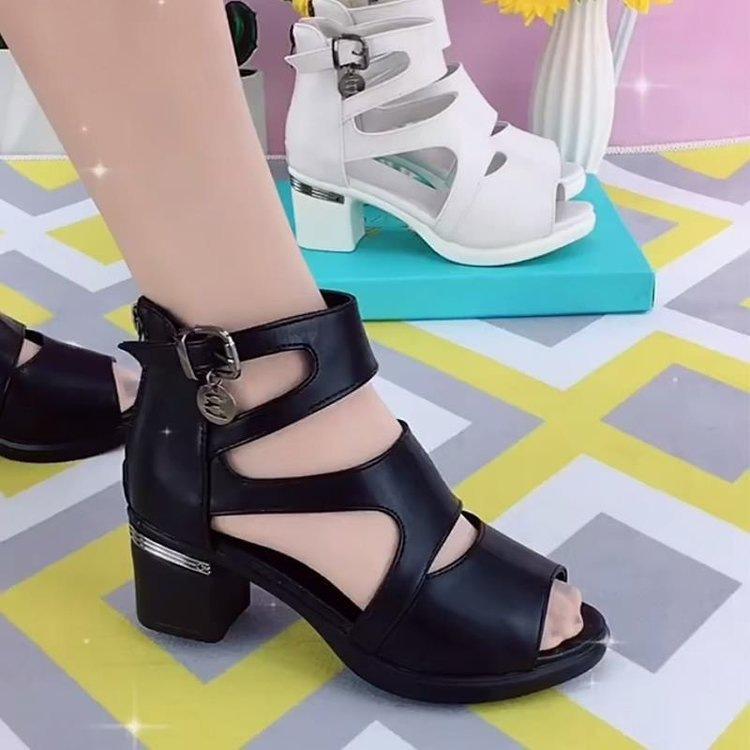

2025 summer new soft leather Roman sandals thick fish mouth platform women s shoes summer versatile breathable open-toed high heels 35