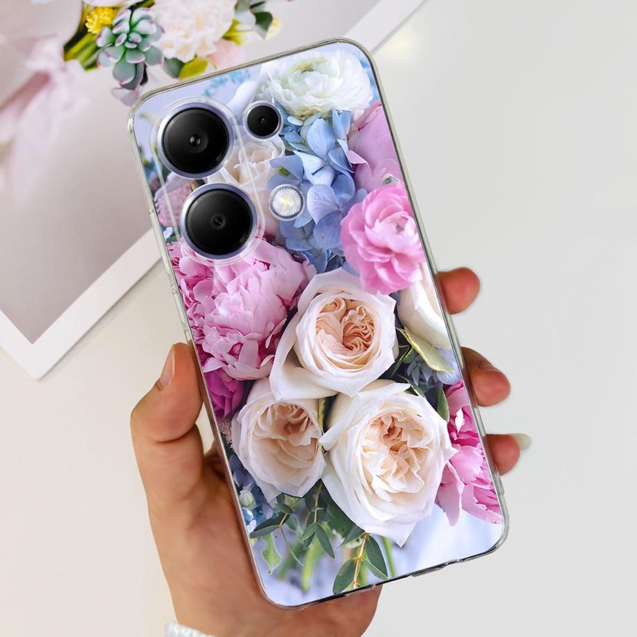 For Xiaomi Poco M6 Pro 4G Capa Case Transparent Soft TPU Slim Bumper Shell Love Heart Cute Cat Coque For Redmi Note 13 Pro 4G