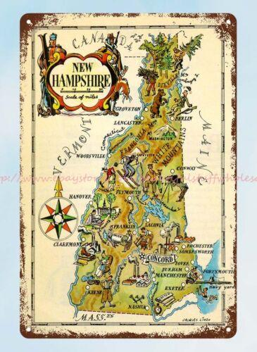New Hampshire Pictorial Map metal tin sign indoor wall decor 20x30cm(7.8x11.8inch)
