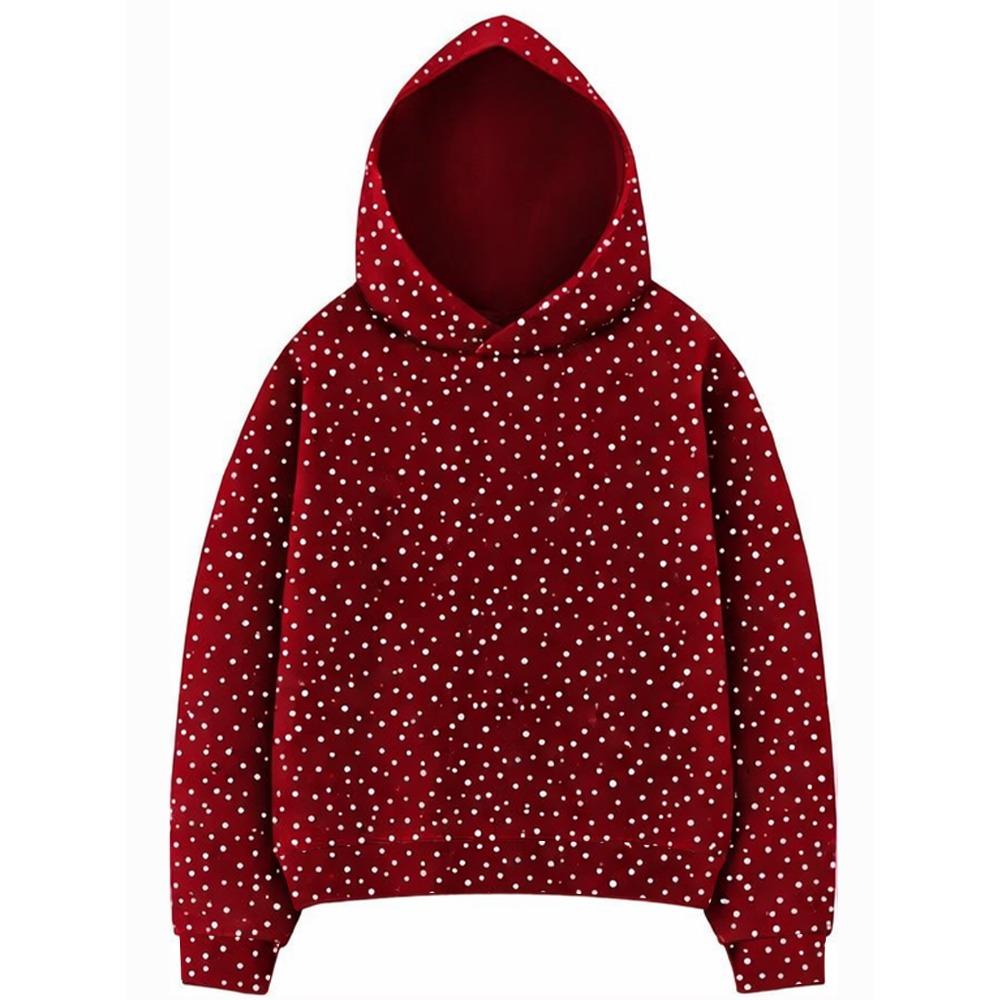 Sudadera con capucha de strass para mujer, manga larga, holgada, corta, con capucha, sudadera casual de calle