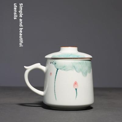 Celadon Hand - Painted Tea - Making Cup Fresh - Style Water Cup Ceramic Cup for Home and Office Use Tea - Filtering Cup