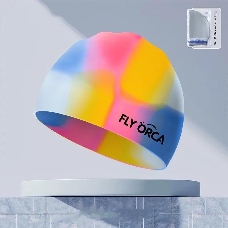 Gradient Silicone Swim Cap High Elasticity Waterproof Swimming Hat For Adults Pool Beach Water Sports