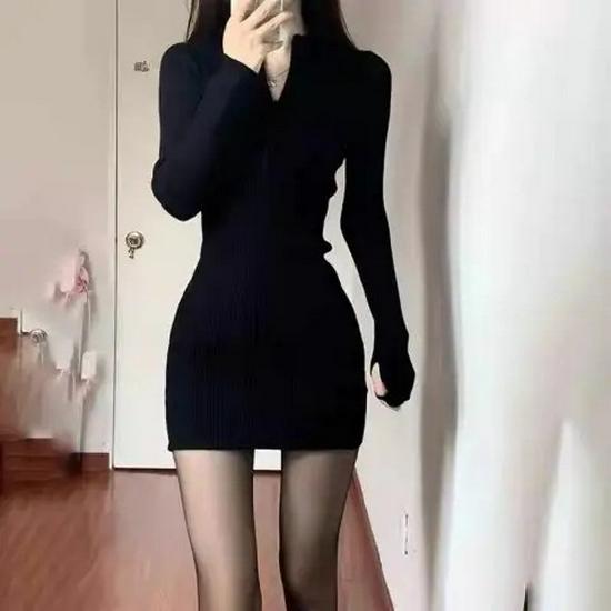 

2023 Autumn/Winter Spicy Mom Bodycon Dress Set: Long Sleeve, Hip-Hugging, Sexy Mature Style Large серый