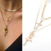 Gargantilla con colgante de cruz de rosa en tono dorado multicapa bohemia, joyería para mujer