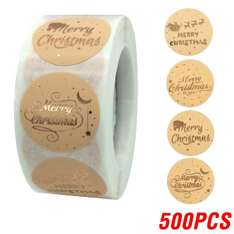 

500pcs Gold Merry Christmas Sticker Mail Stickers For Business Packaging, Bags, Boxes And Envelope Sealing Label Sticker
