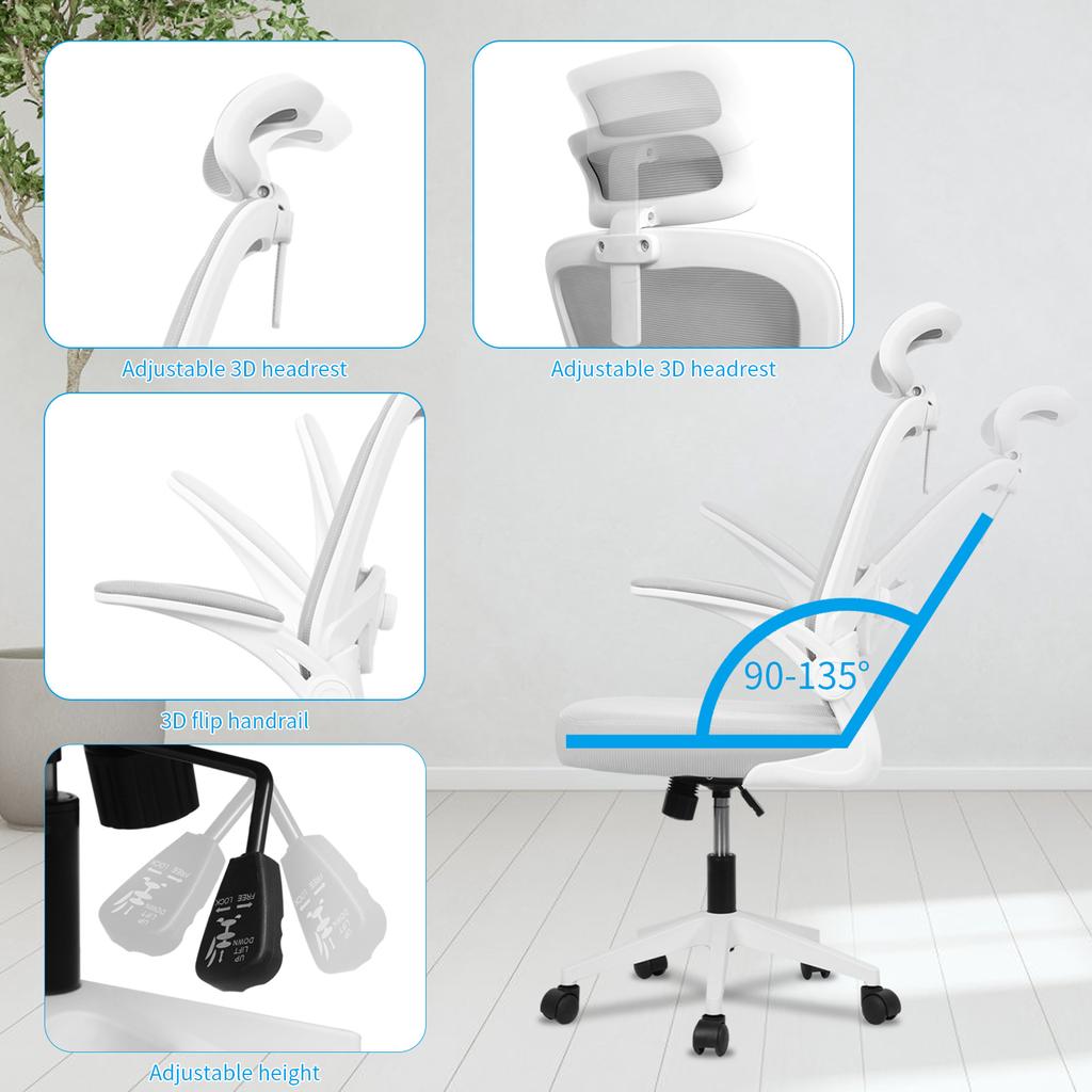 Mesh Ergonomic Office Computer Desk Chair Flip-up Arms Adjustable Headrests Comfortable Lumbar Support For Home Office Chair