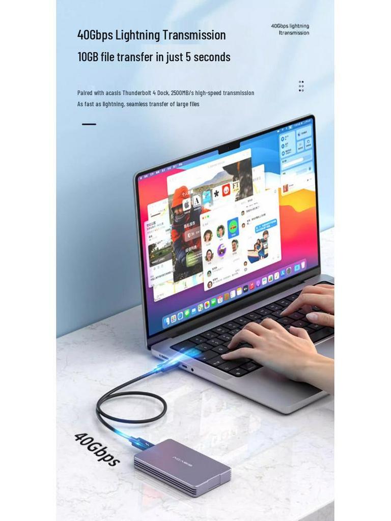 Thunderbolt 4 Data Cable Type-C Male to Male, 40Gbps High-Speed, PD240W Charging, 8K Mirroring