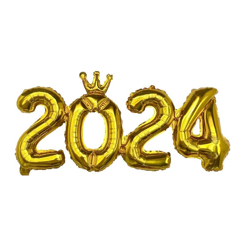 2024 New Year's Decoration Balloon 16 Inch Siamese Numbers Aluminium Film Balloon Company Anniversary Celebration Family Gathering Balloon