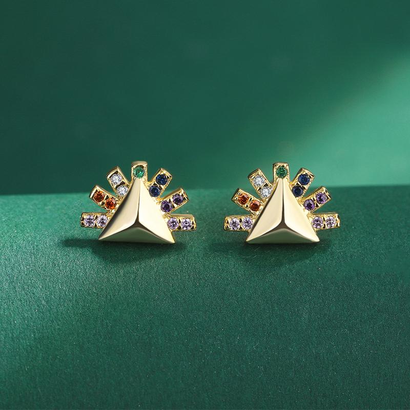 Exquisite Yellow S925 Silver Earrings for Women Fashion Party Jewelry Geometric Zircon Earrings Triangle Earrings Sterling Silver Earrings