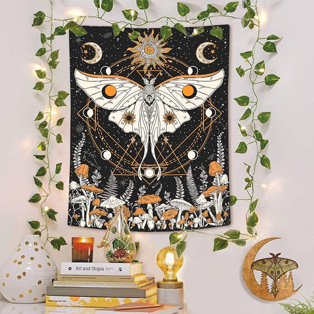 Teenage Independent Room Decoration Lace Tapestry Mushroom Tapestry Psychedelic Sun, Moon and Stars Tapestry