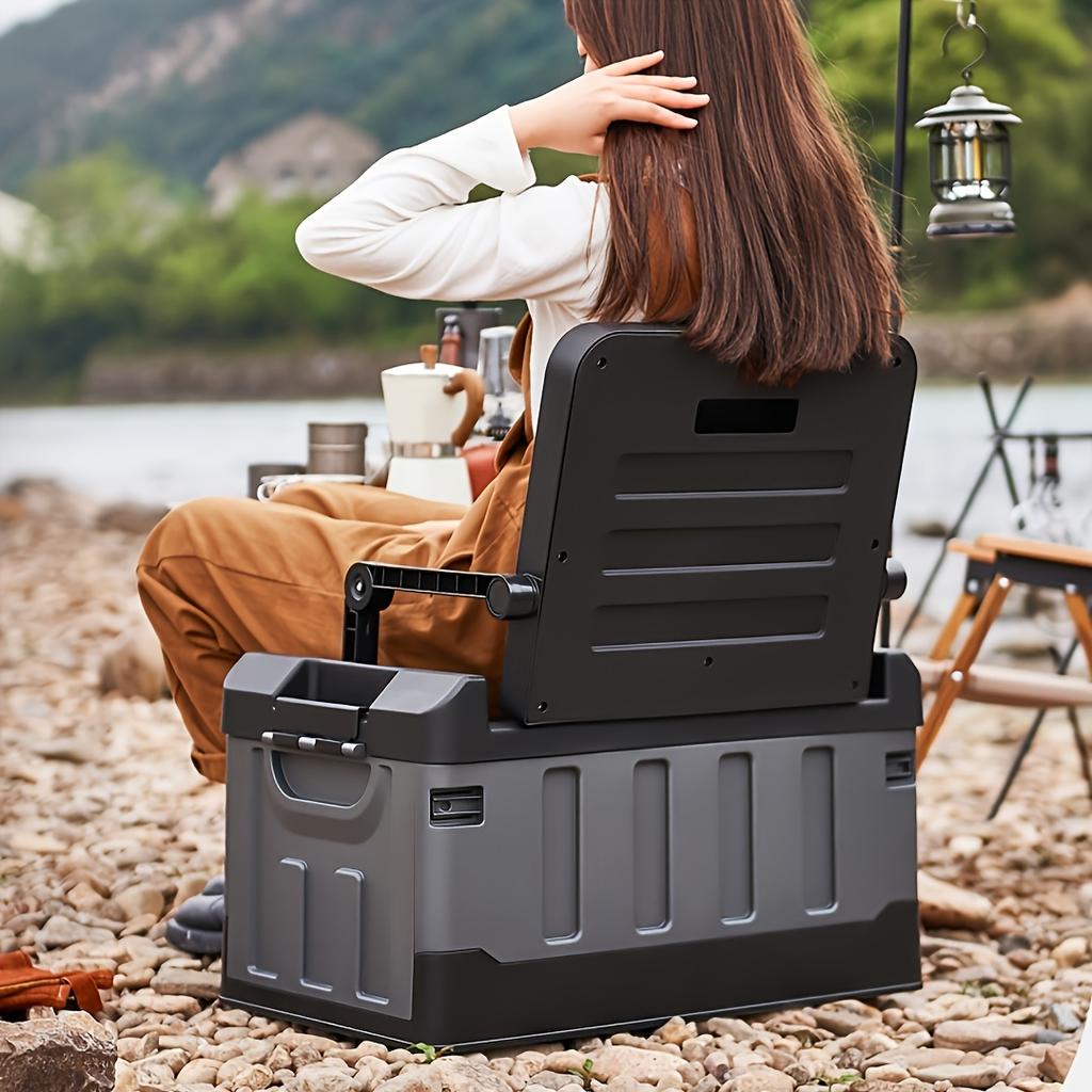 Faltbarer Outdoor-Stauraumhocker mit ergonomischer Rückenlehne, tragbarer leichter Camping- und Angelstuhl für Wandern, Reisen und Autocamping